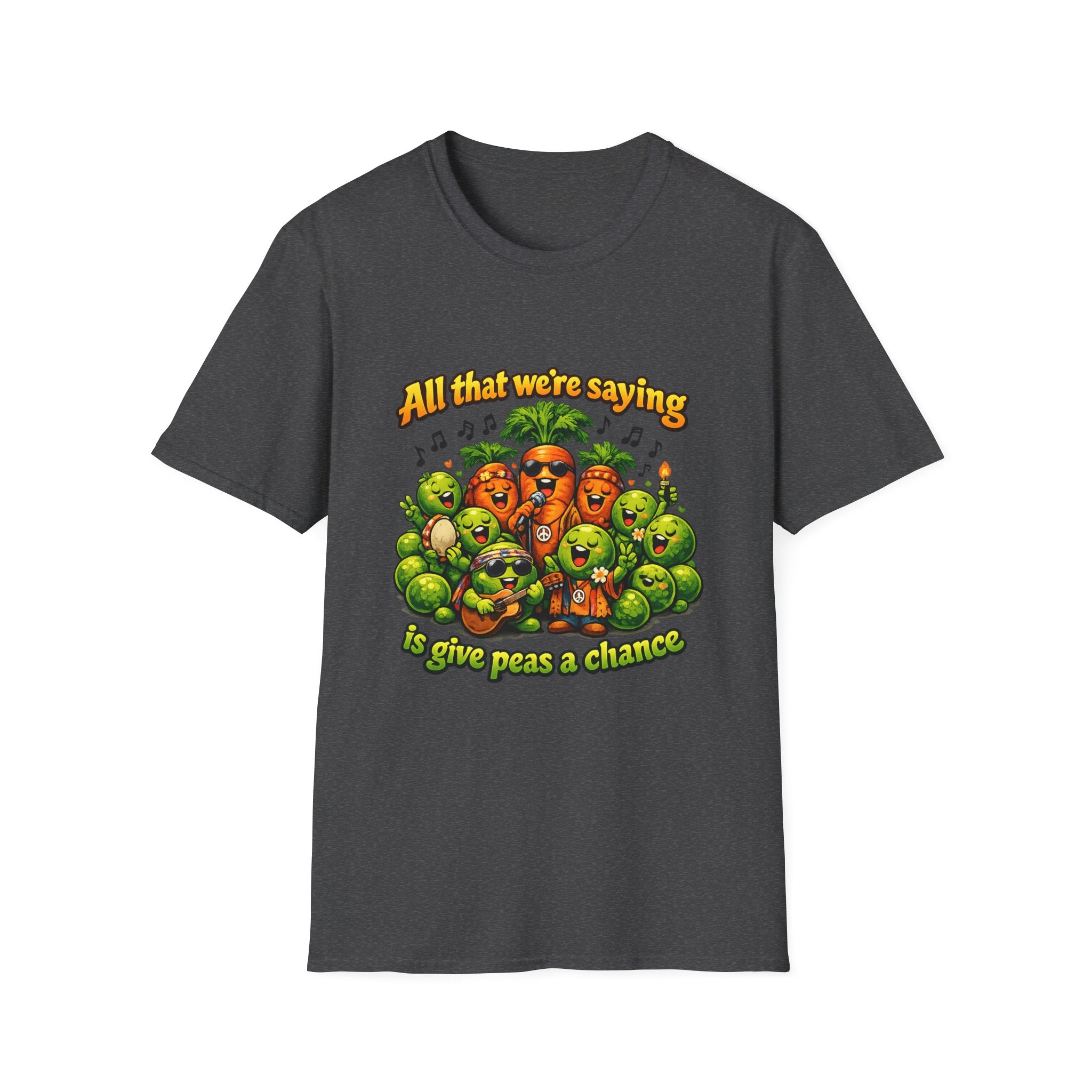 Give Peas a Chance Funny Vegetable Pun T-Shirt | Singing Peas & Carrots Retro Graphic Tee