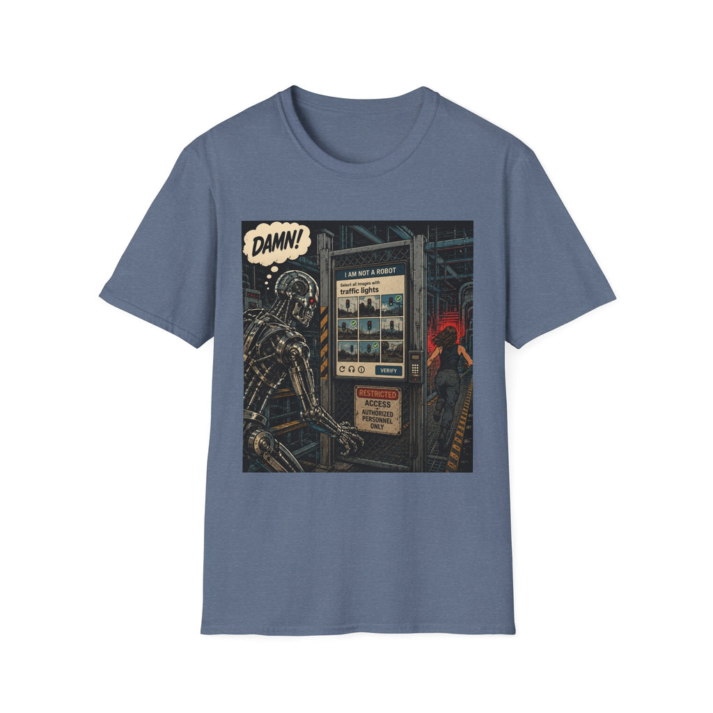 Retro Robot Comic T-Shirt — "DAMN! I Am Not a Robot" Graphic Tee