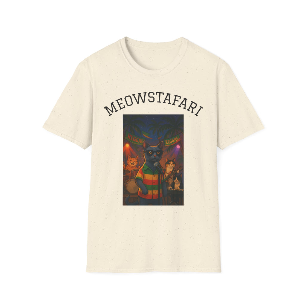 Reggae Cats Unisex Softstyle T-Shirt, Meowstafari Tee, Cat Lovers Shirt, Music Festival Apparel, Rasta Feline Top