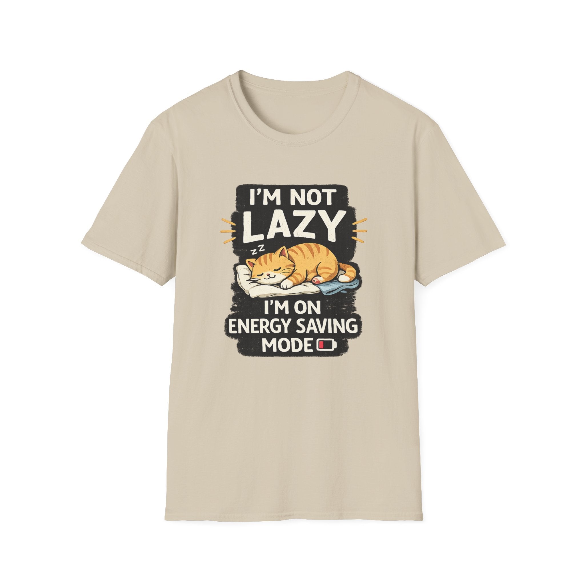 I'm Not Lazy Cat T-Shirt - "I'm On Energy Saving Mode" Funny Cat Graphic Tee
