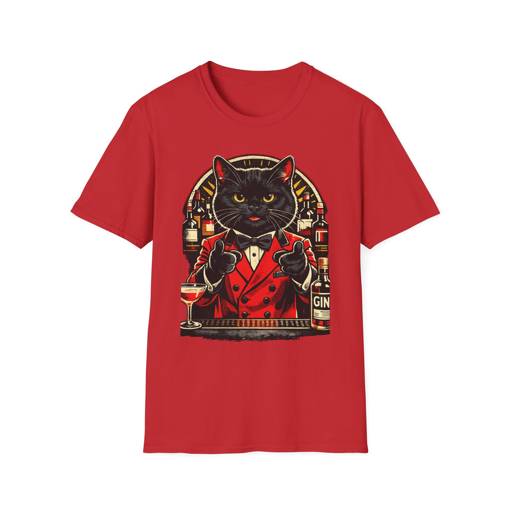 Isaac Cat Bartender T-Shirt — Vintage Gin Lounge Cat Design