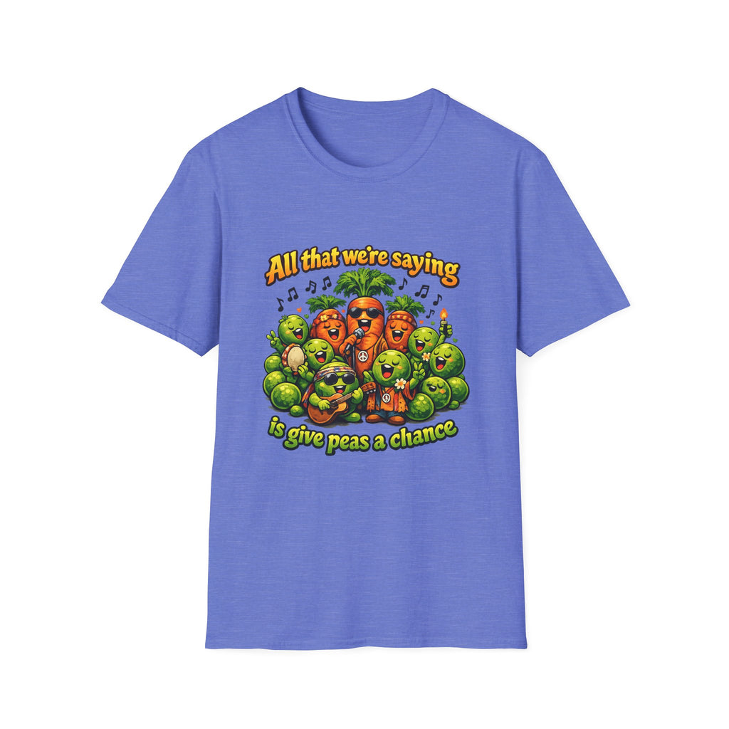 Give Peas a Chance Funny Vegetable Pun T-Shirt | Singing Peas & Carrots Retro Graphic Tee