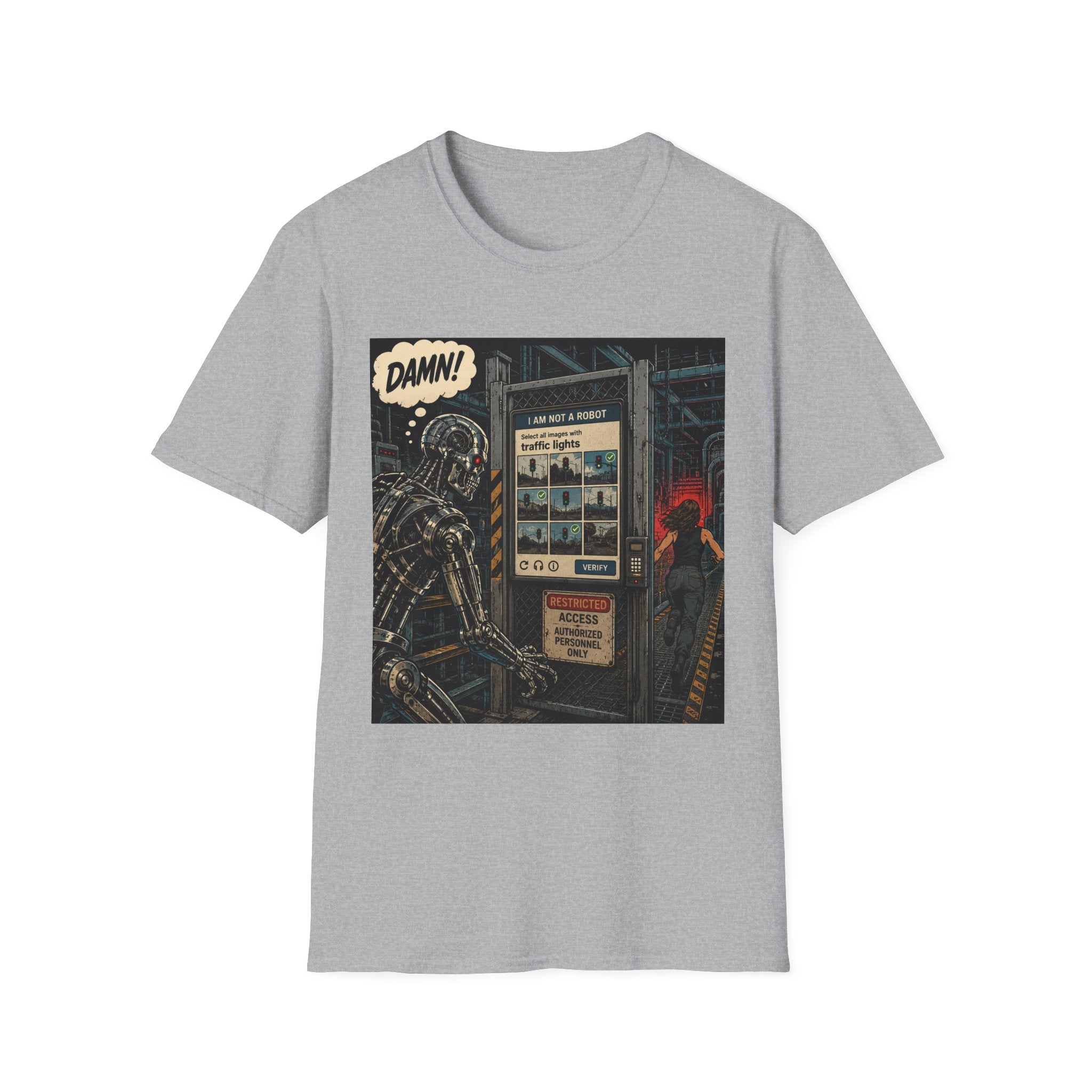 Retro Robot Comic T-Shirt — "DAMN! I Am Not a Robot" Graphic Tee
