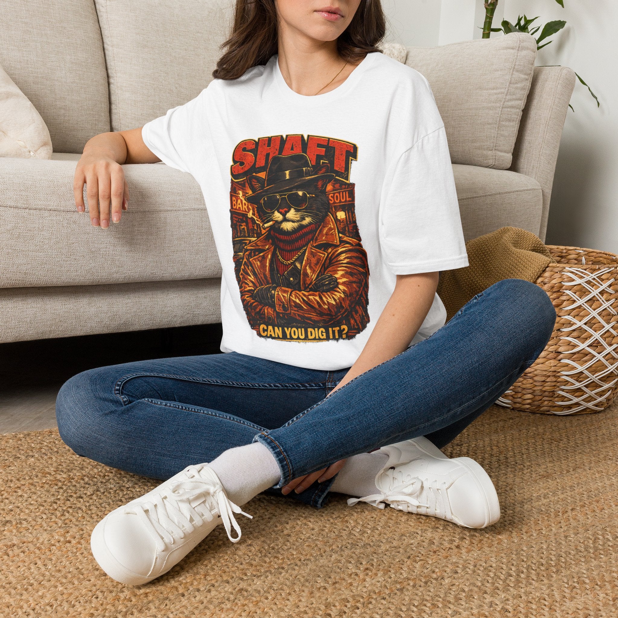 T-Shirt — Retro 'Shaft' Cat Design "Can You Dig It?" Vintage Blaxploitation Style