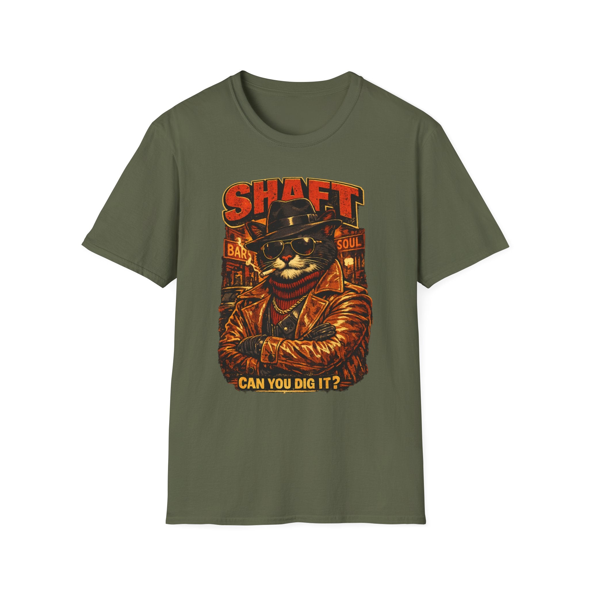 T-Shirt — Retro 'Shaft' Cat Design "Can You Dig It?" Vintage Blaxploitation Style