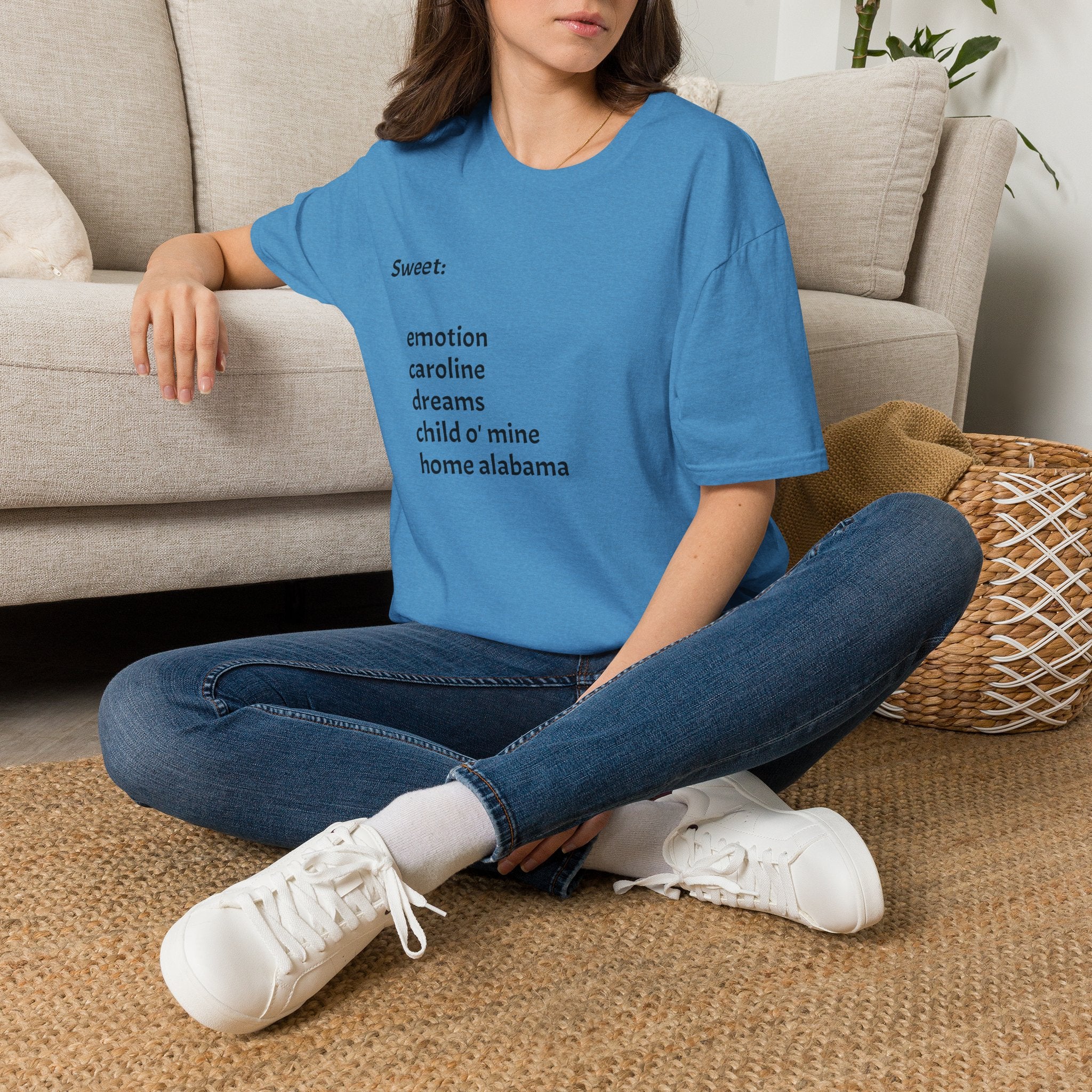 T-Shirt — Minimal “Sweet:” Tracklist Tee (emotion, caroline, dreams, child of mine, home alabama)