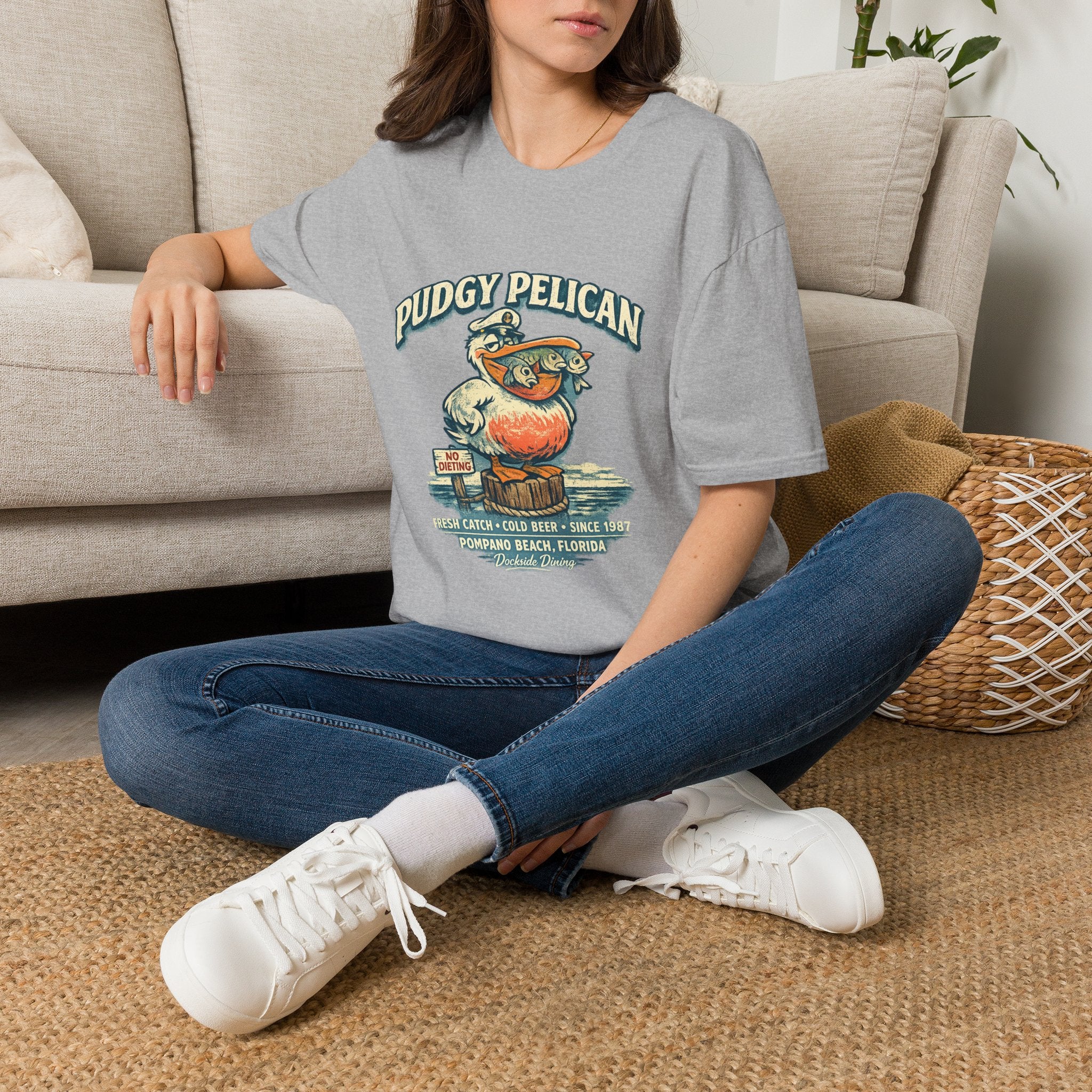 Pudgy Pelican Graphic T-Shirt — Vintage Beach Bird Tee