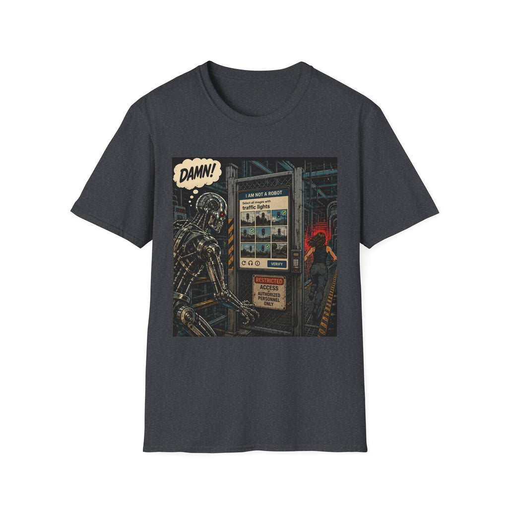 Retro Robot Comic T-Shirt — "DAMN! I Am Not a Robot" Graphic Tee