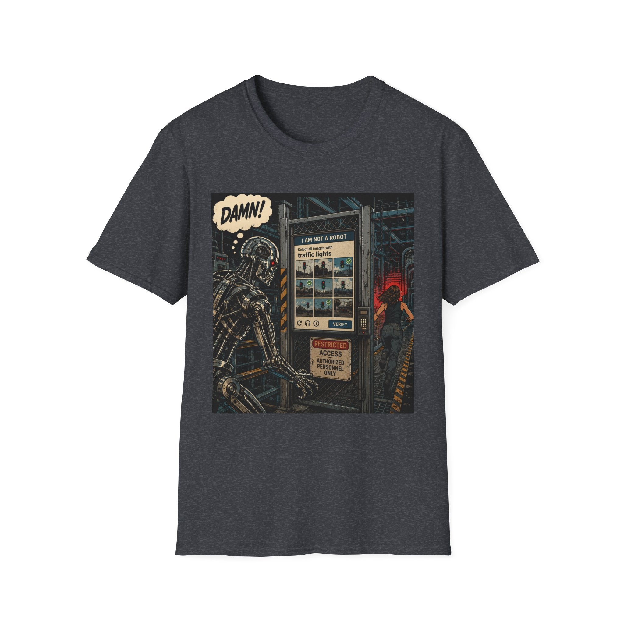 Retro Robot Comic T-Shirt — "DAMN! I Am Not a Robot" Graphic Tee