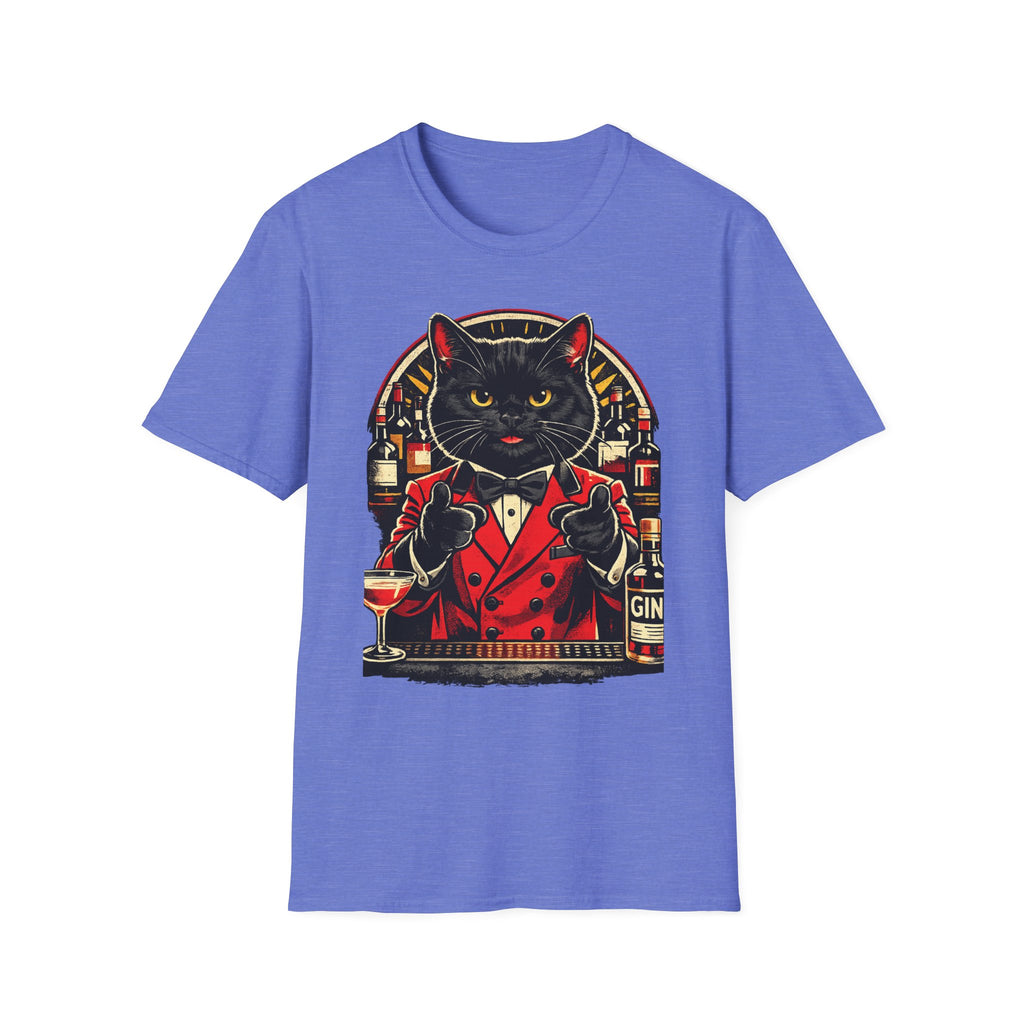 Isaac Cat Bartender T-Shirt — Vintage Gin Lounge Cat Design