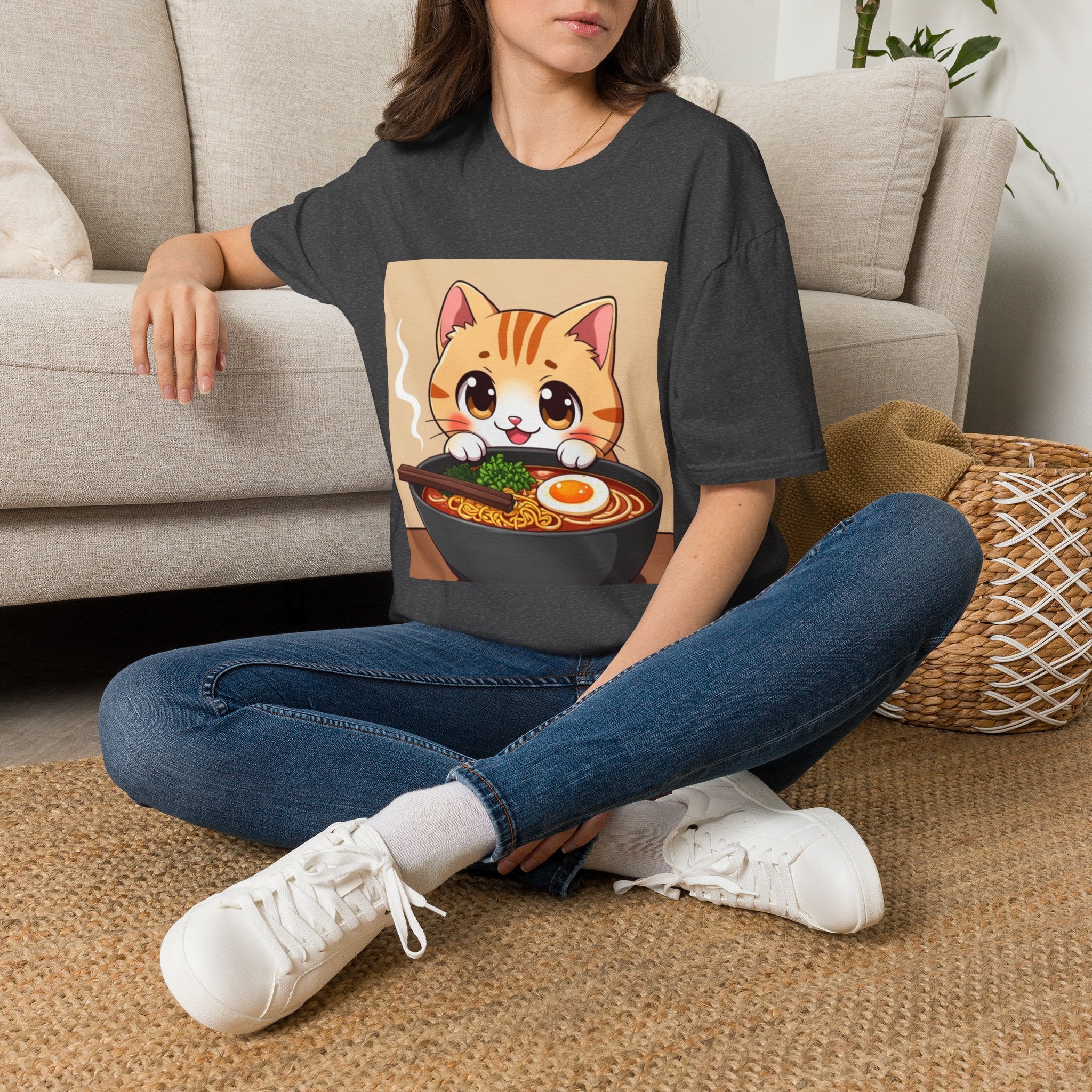 Kawaii Cat with Ramen Bowl T-Shirt | Cute Neko Ramen Tee