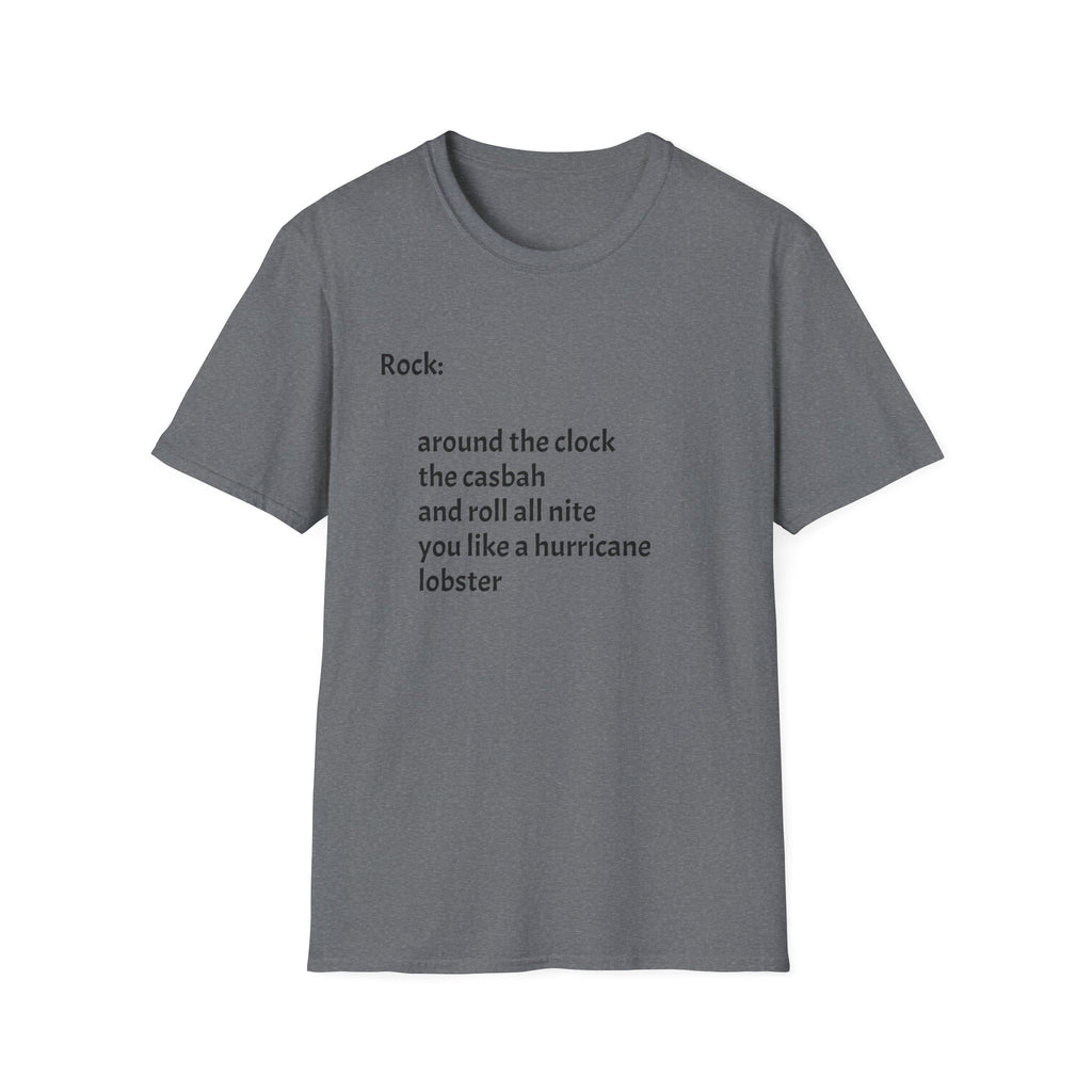 Lyrics Tee — Minimal 'Rock: around the clock the casbah' Song Lyric T-Shirt