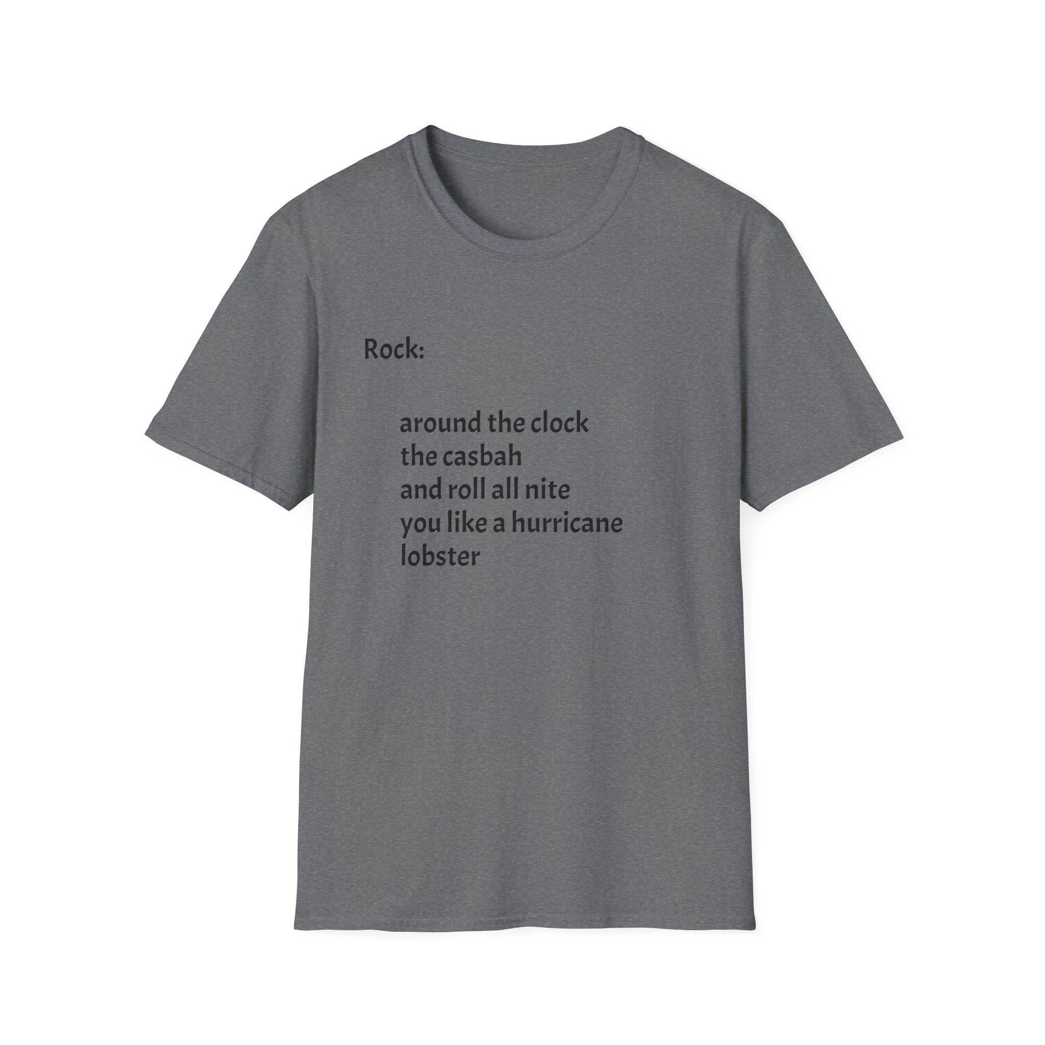 Lyrics Tee — Minimal 'Rock: around the clock the casbah' Song Lyric T-Shirt