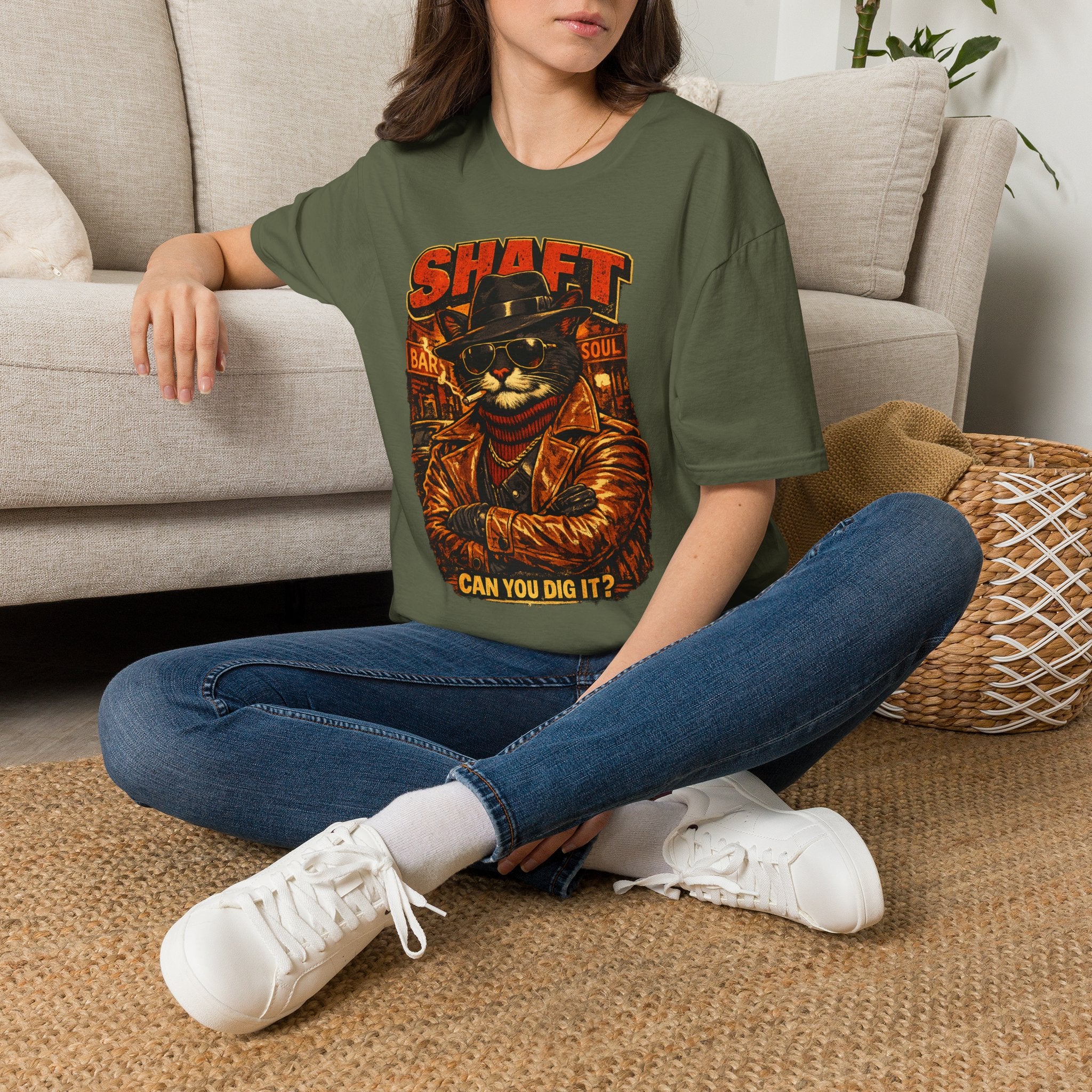 T-Shirt — Retro 'Shaft' Cat Design "Can You Dig It?" Vintage Blaxploitation Style