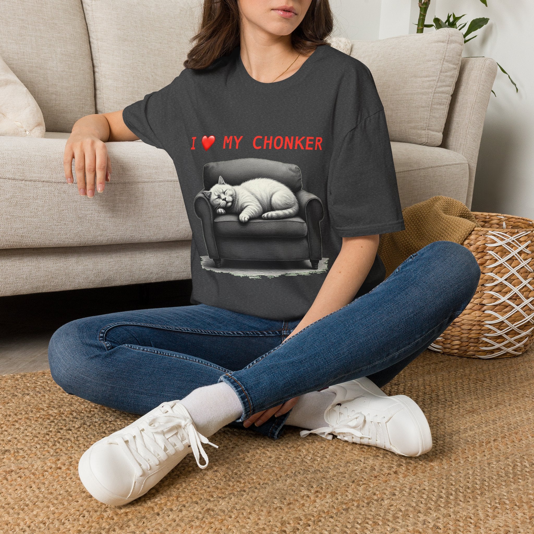 I Heart My Chonker Unisex Softstyle T-Shirt, Fat Cat Lover Tee, Plus Size Animal Shirt, Funny Kitty Graphic Top, Cat Mom/Dad Gift