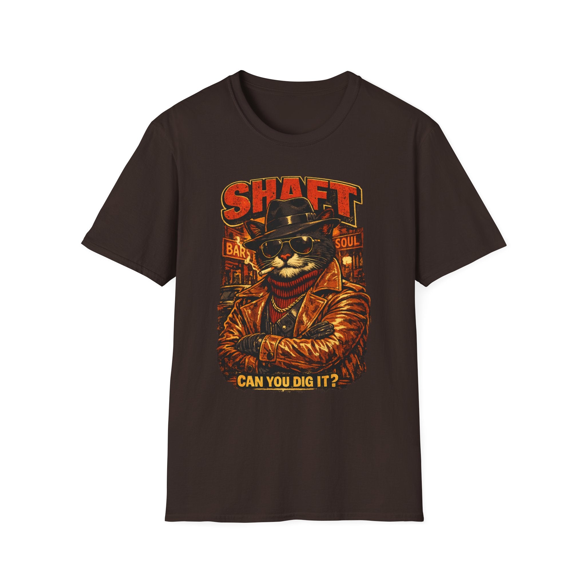 T-Shirt — Retro 'Shaft' Cat Design "Can You Dig It?" Vintage Blaxploitation Style
