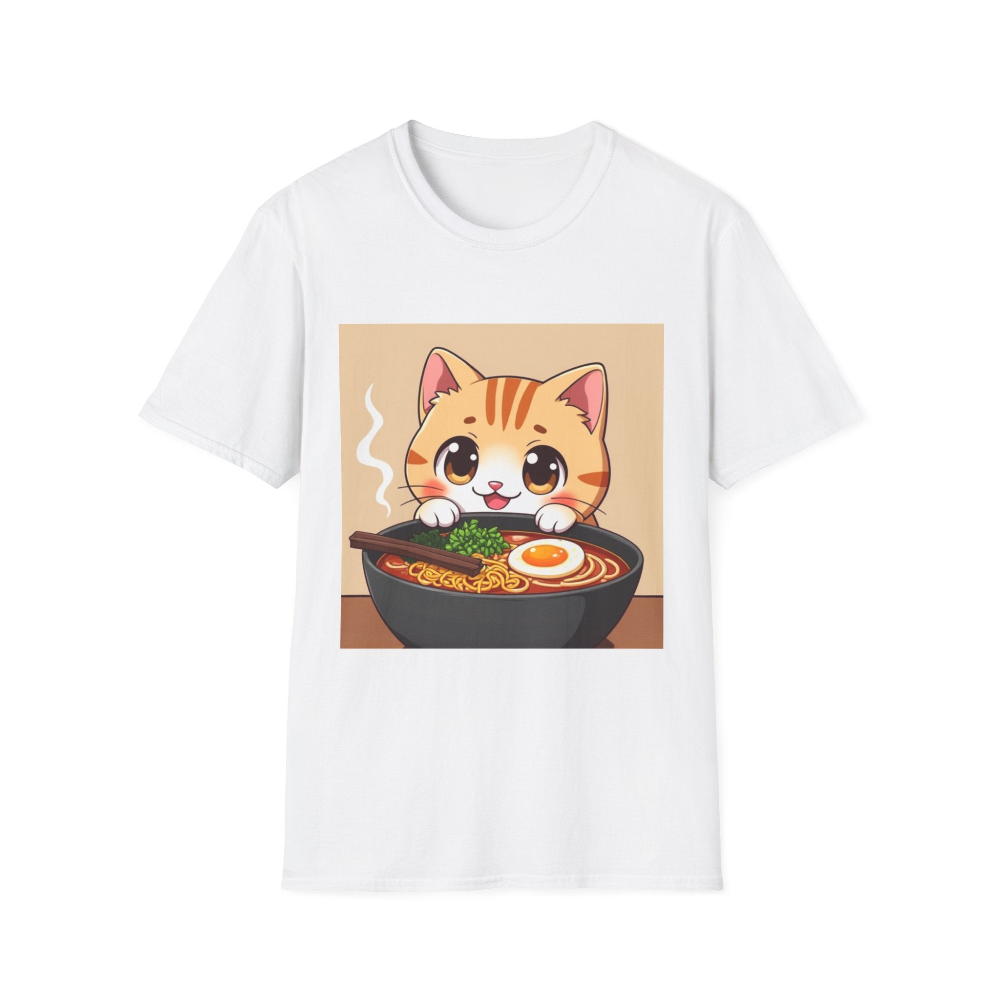Kawaii Cat with Ramen Bowl T-Shirt | Cute Neko Ramen Tee