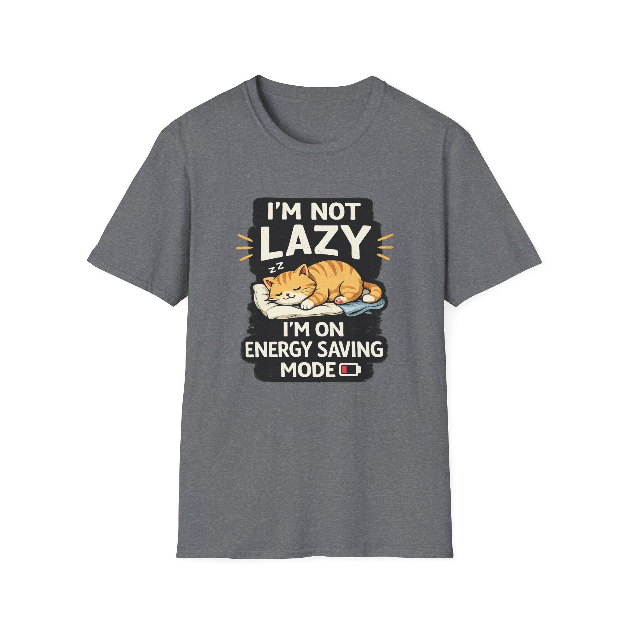 I'm Not Lazy Cat T-Shirt - "I'm On Energy Saving Mode" Funny Cat Graphic Tee