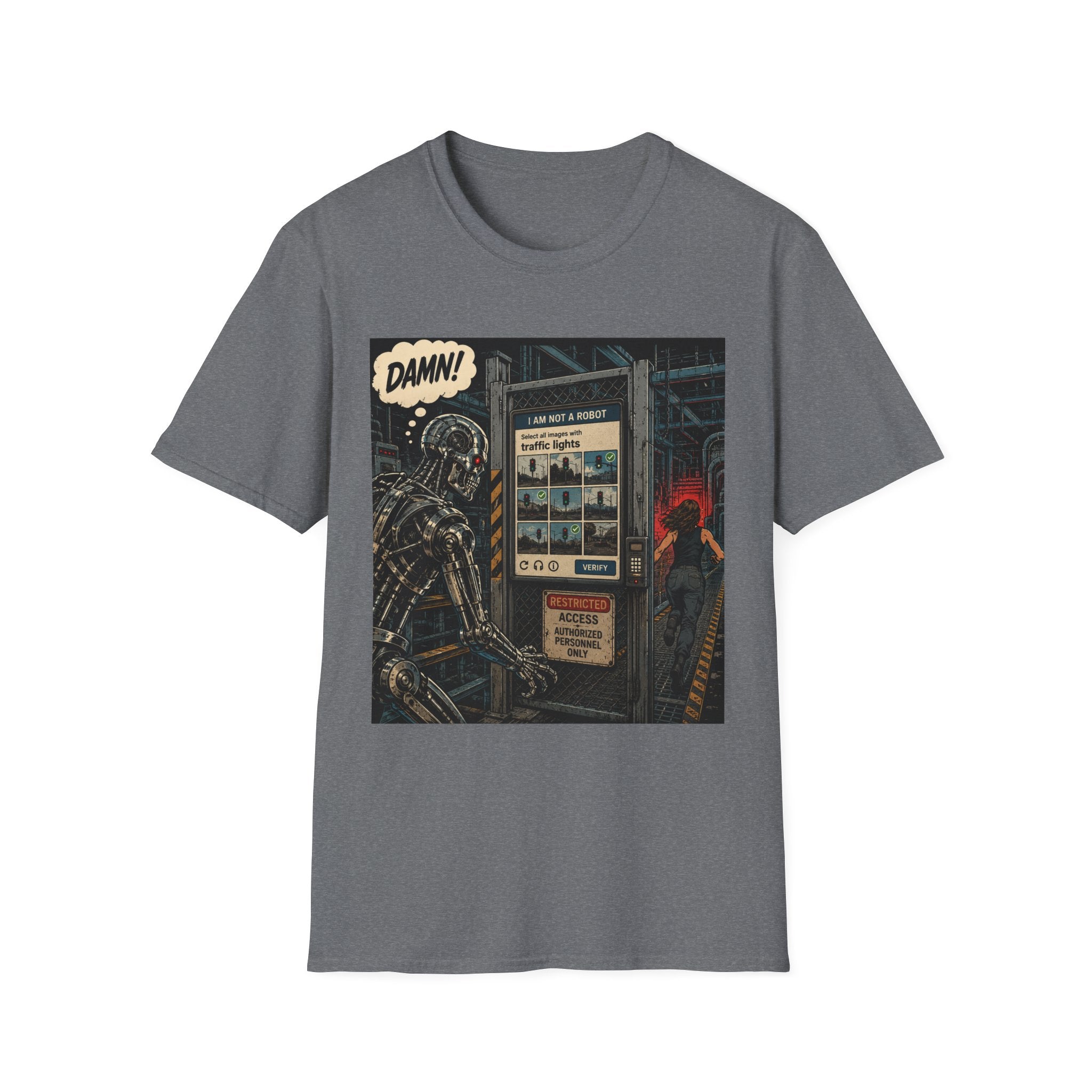 Retro Robot Comic T-Shirt — "DAMN! I Am Not a Robot" Graphic Tee
