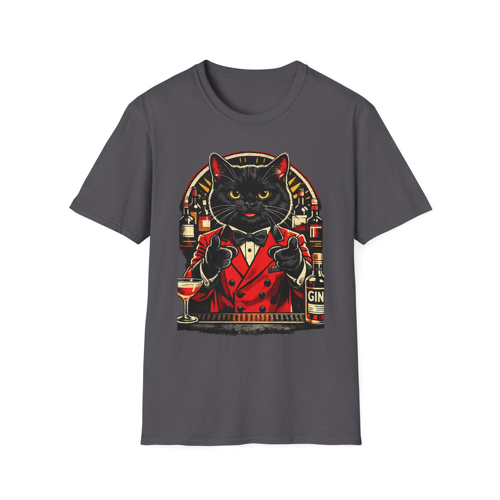 Isaac Cat Bartender T-Shirt — Vintage Gin Lounge Cat Design
