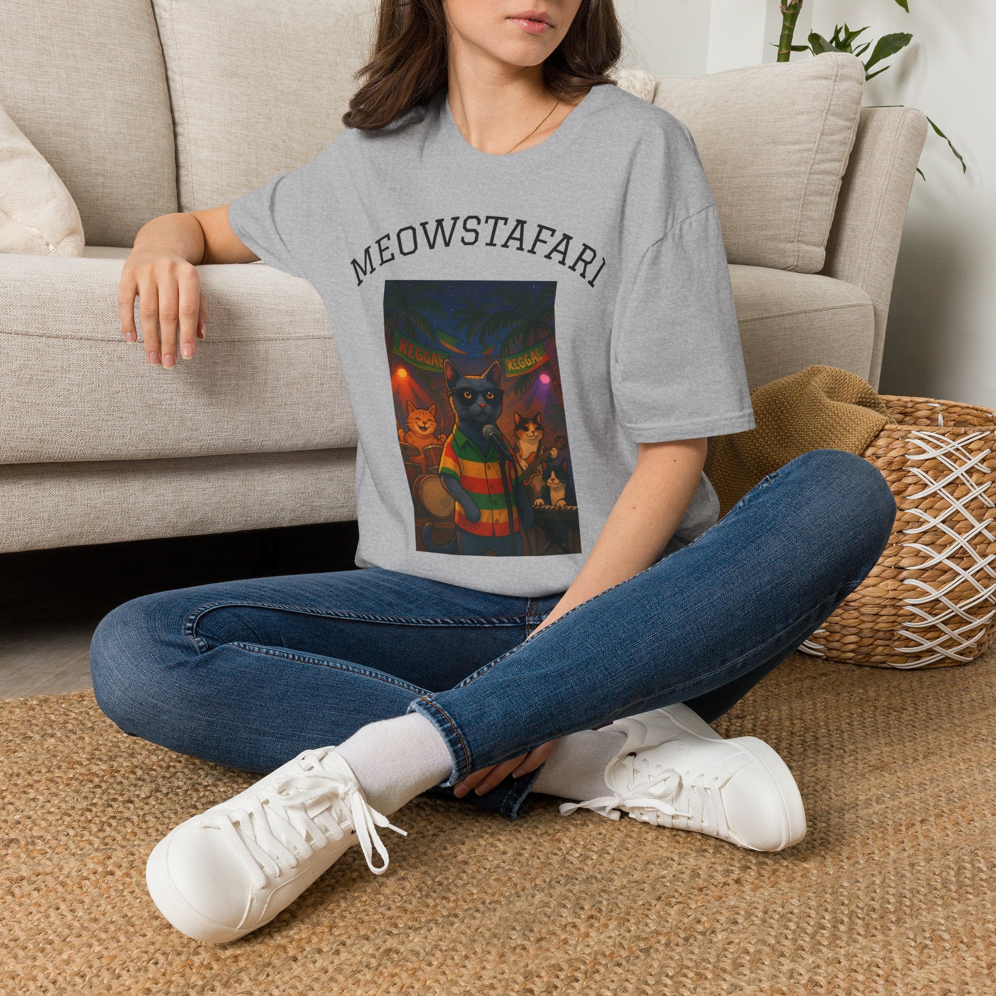 Reggae Cats Unisex Softstyle T-Shirt, Meowstafari Tee, Cat Lovers Shirt, Music Festival Apparel, Rasta Feline Top