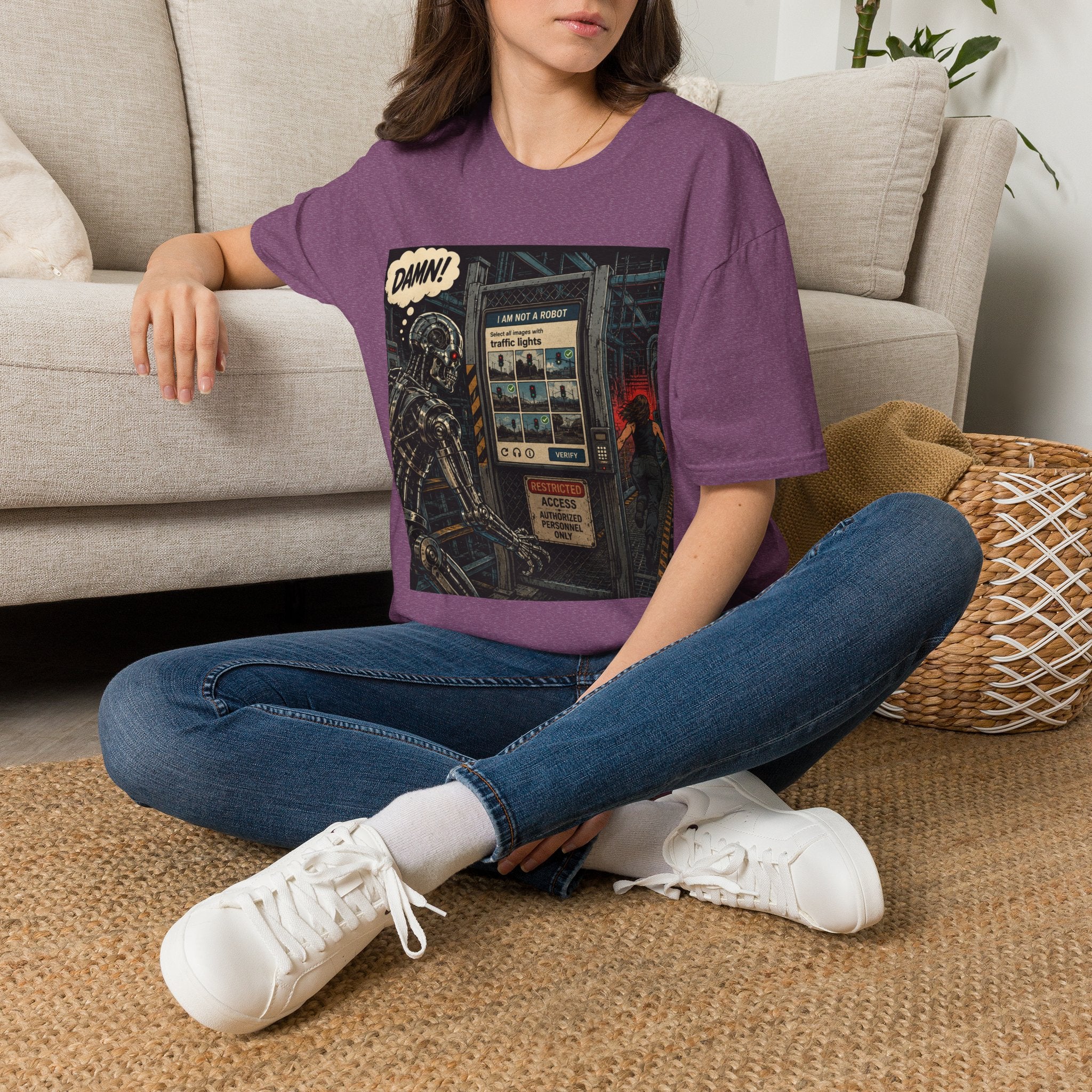 Retro Robot Comic T-Shirt — "DAMN! I Am Not a Robot" Graphic Tee