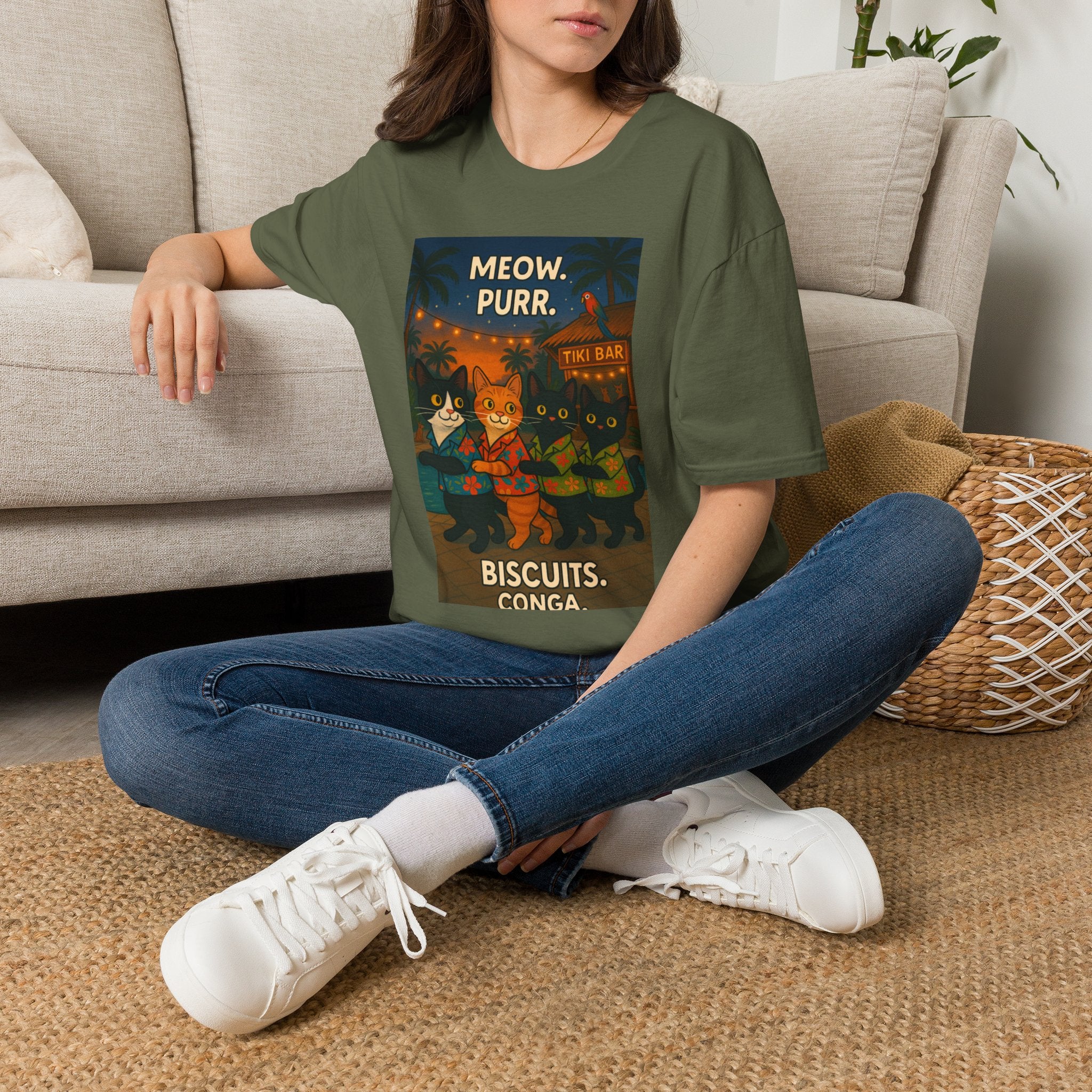 Meow Purr Biscuits Conga Unisex T-Shirt, Cat Lover Tee, Funny Graphic Shirt, Softstyle Top, Animal Print Clothing