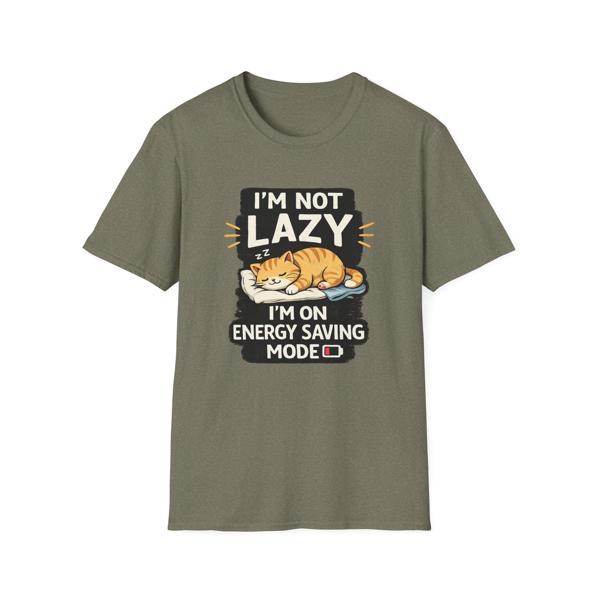 I'm Not Lazy Cat T-Shirt - "I'm On Energy Saving Mode" Funny Cat Graphic Tee