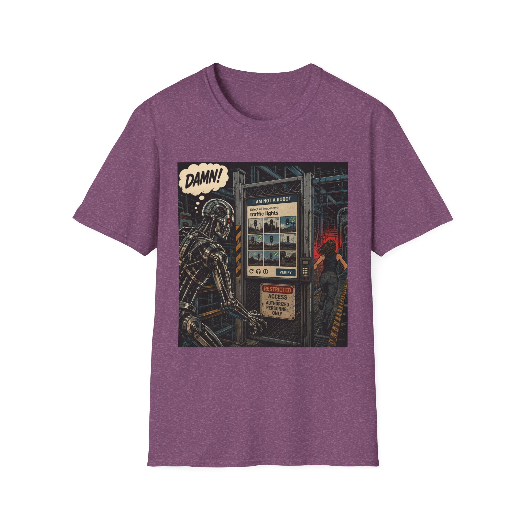 Retro Robot Comic T-Shirt — "DAMN! I Am Not a Robot" Graphic Tee