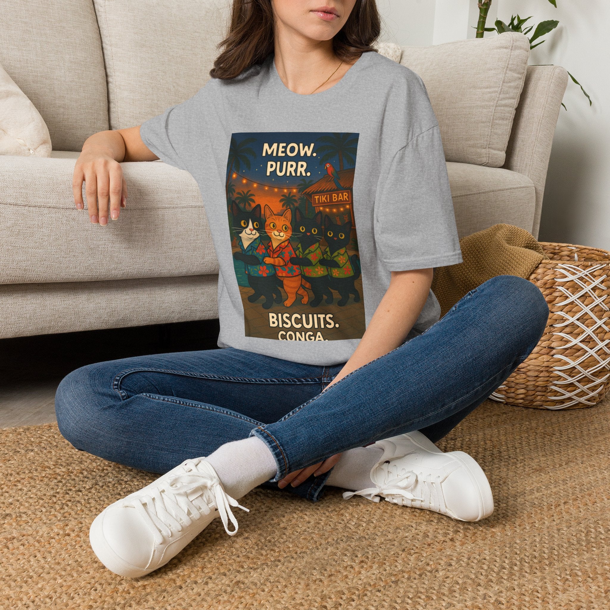 Meow Purr Biscuits Conga Unisex T-Shirt, Cat Lover Tee, Funny Graphic Shirt, Softstyle Top, Animal Print Clothing