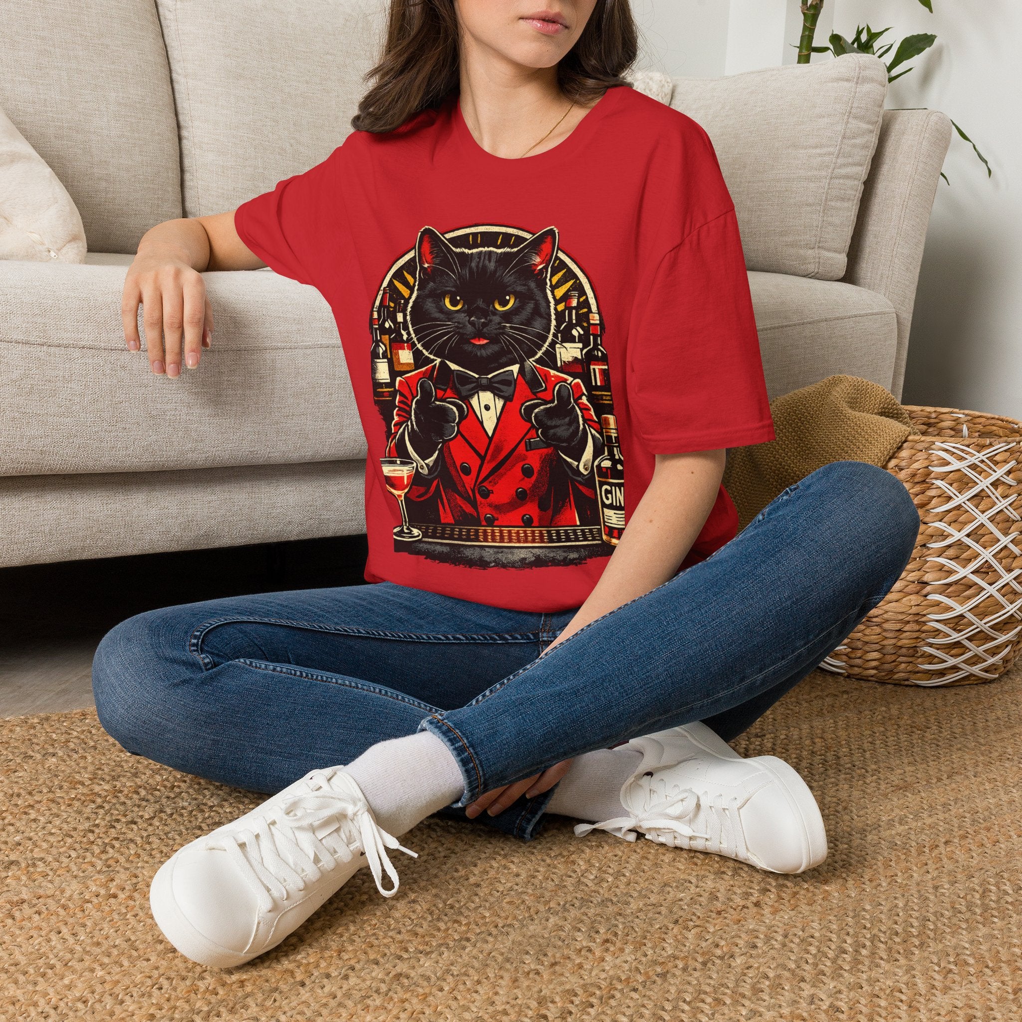 Isaac Cat Bartender T-Shirt — Vintage Gin Lounge Cat Design