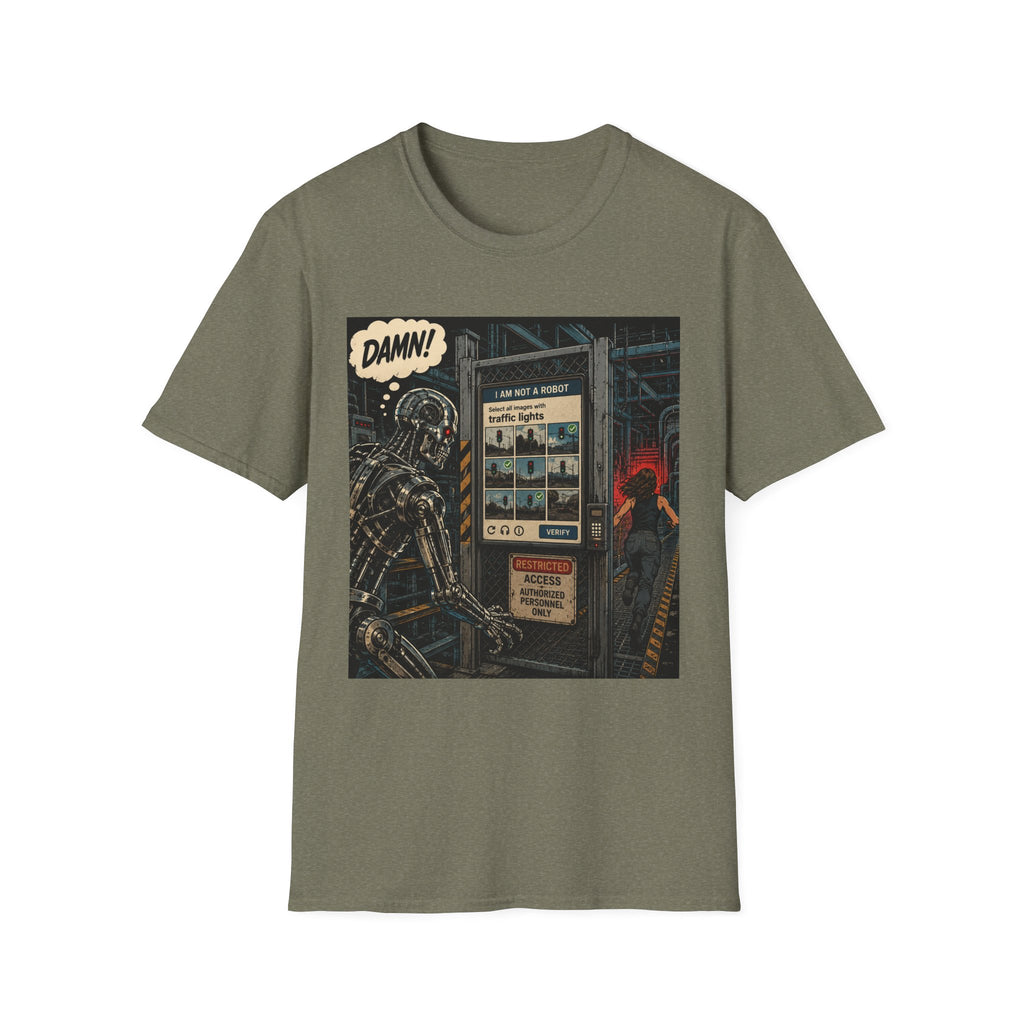 Retro Robot Comic T-Shirt — "DAMN! I Am Not a Robot" Graphic Tee