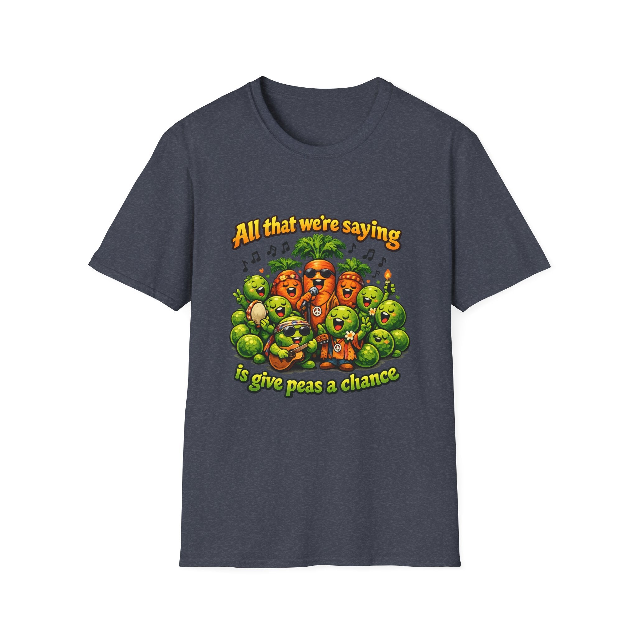Give Peas a Chance Funny Vegetable Pun T-Shirt | Singing Peas & Carrots Retro Graphic Tee