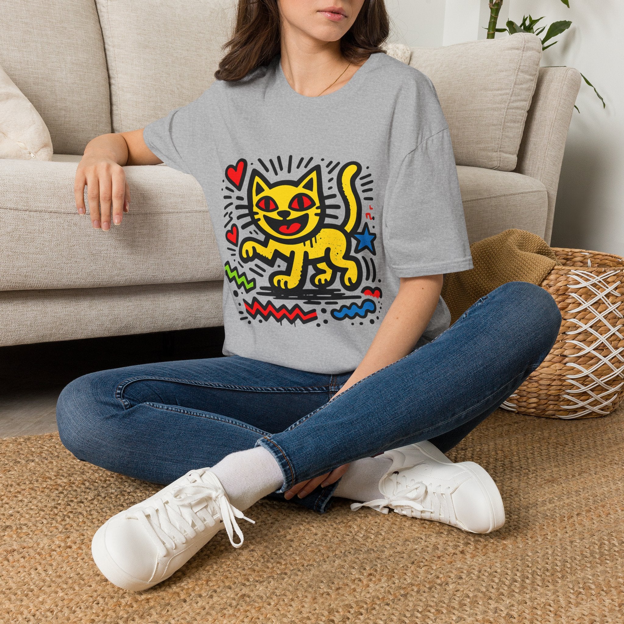 Playful Pop Art Cat T-Shirt | Colorful Retro Graphic Tee