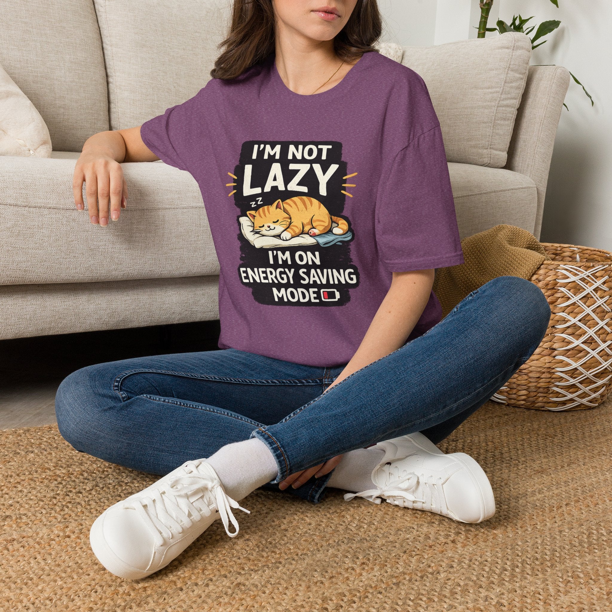 I'm Not Lazy Cat T-Shirt - "I'm On Energy Saving Mode" Funny Cat Graphic Tee