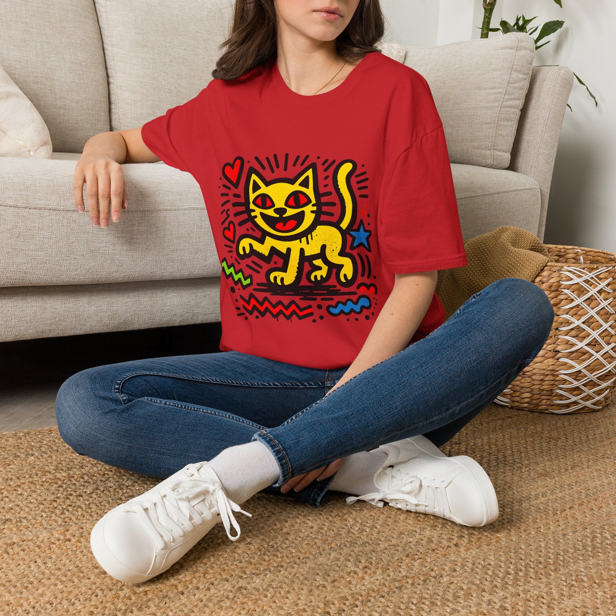 Playful Pop Art Cat T-Shirt | Colorful Retro Graphic Tee