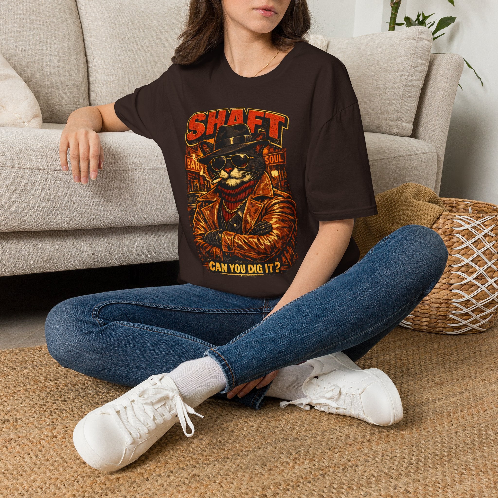 T-Shirt — Retro 'Shaft' Cat Design "Can You Dig It?" Vintage Blaxploitation Style