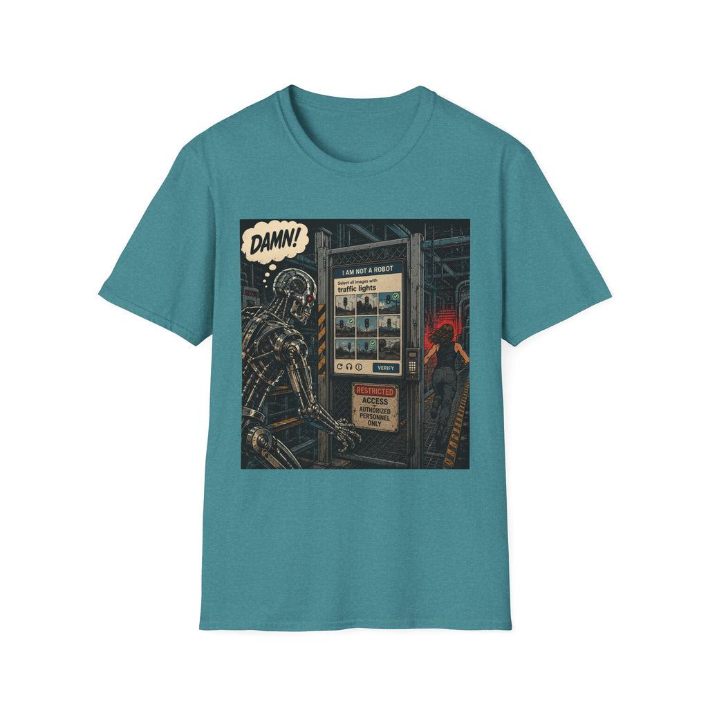Retro Robot Comic T-Shirt — "DAMN! I Am Not a Robot" Graphic Tee