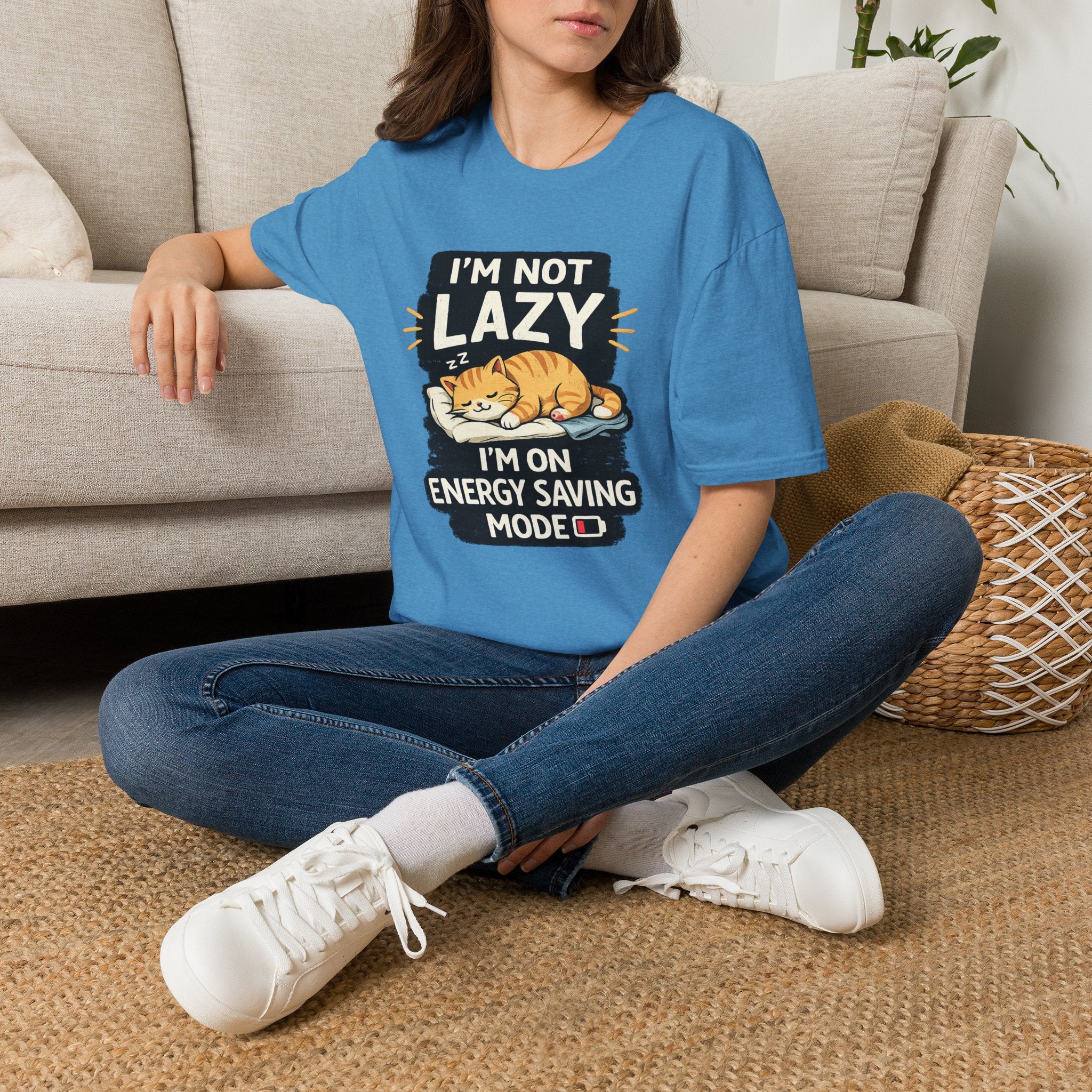 I'm Not Lazy Cat T-Shirt - "I'm On Energy Saving Mode" Funny Cat Graphic Tee