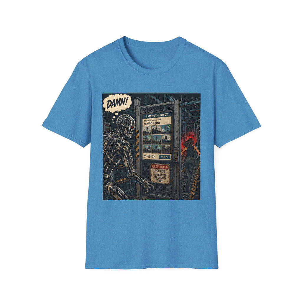 Retro Robot Comic T-Shirt — "DAMN! I Am Not a Robot" Graphic Tee