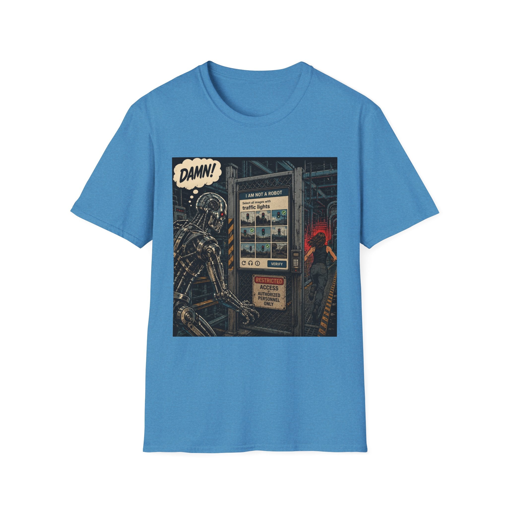 Retro Robot Comic T-Shirt — "DAMN! I Am Not a Robot" Graphic Tee