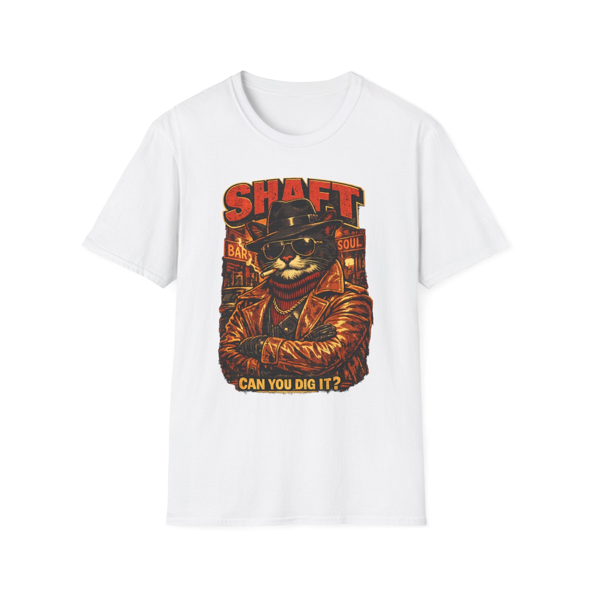 T-Shirt — Retro 'Shaft' Cat Design "Can You Dig It?" Vintage Blaxploitation Style