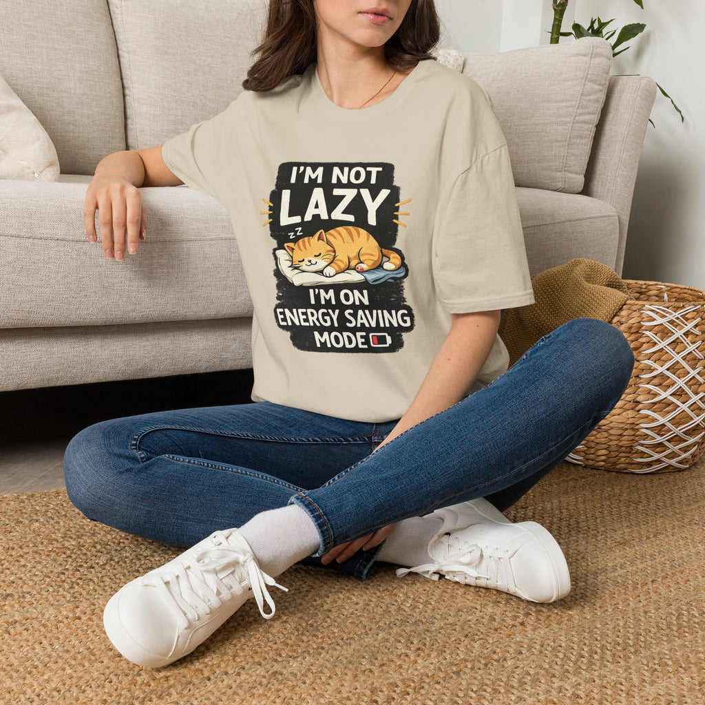 I'm Not Lazy Cat T-Shirt - "I'm On Energy Saving Mode" Funny Cat Graphic Tee