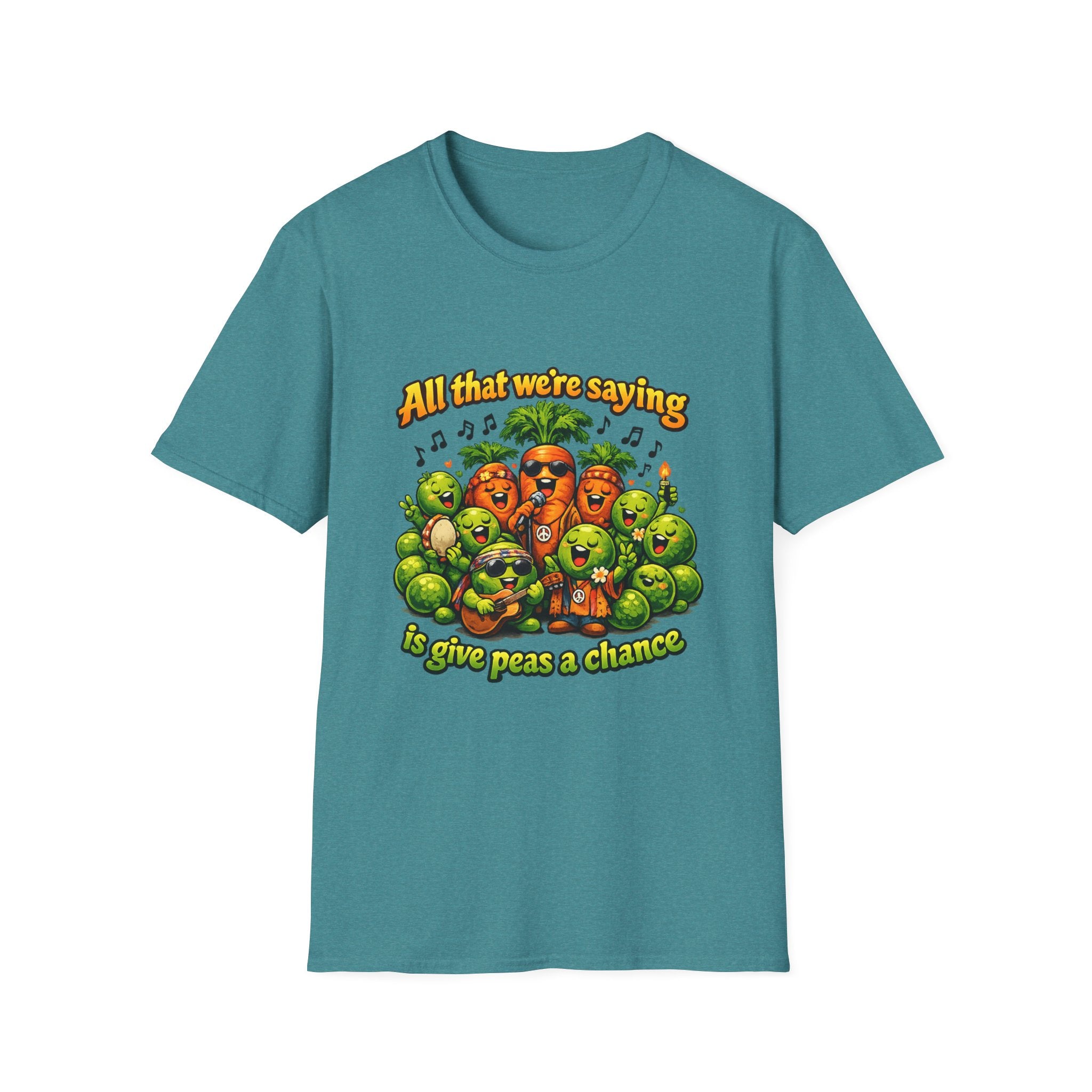 Give Peas a Chance Funny Vegetable Pun T-Shirt | Singing Peas & Carrots Retro Graphic Tee
